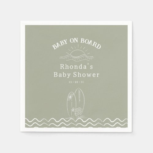 Baby On Board Surfing Baby Shower Napkins