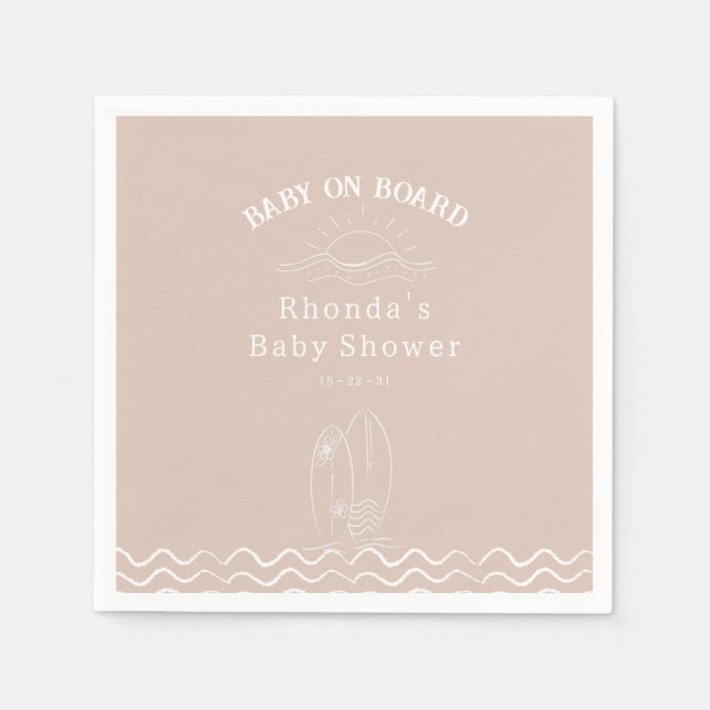 Baby On Board Surfing Baby Shower Napkins (Front)
