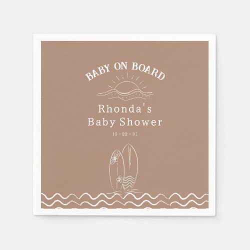 Baby On Board Surfing Baby Shower Napkins