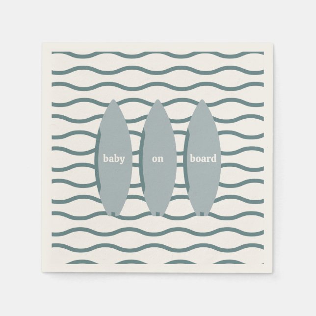 "Baby On Board" Surfing Baby Shower Ocean Theme Napkins (Front)