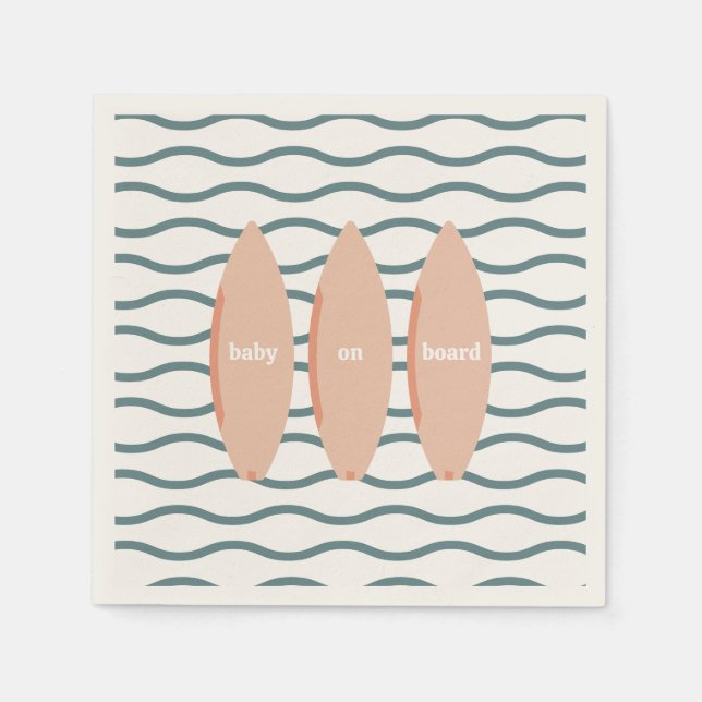 "Baby On Board" Surfing Baby Shower Ocean Theme Napkins (Front)