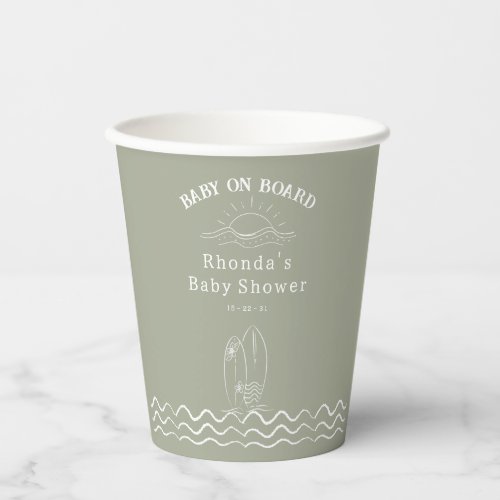 Baby On Board Surfing Baby Shower Paper Cups