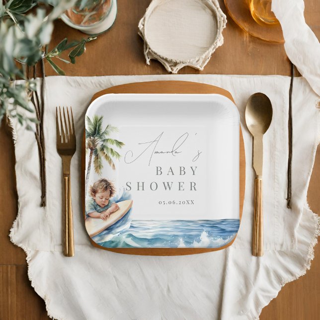 Baby on Board, surfing Baby Shower Paper Plates (Creator Uploaded)