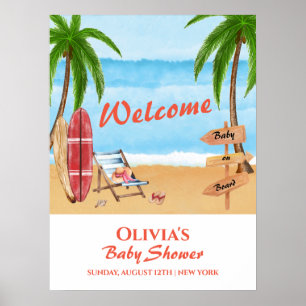Baby On Board Surfing Baby Shower Welcome Poster
