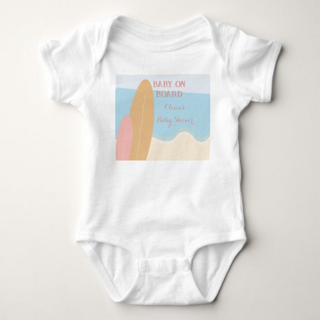 Baby on Board Surfing Beach Baby Shower  Bodysuit (Front)