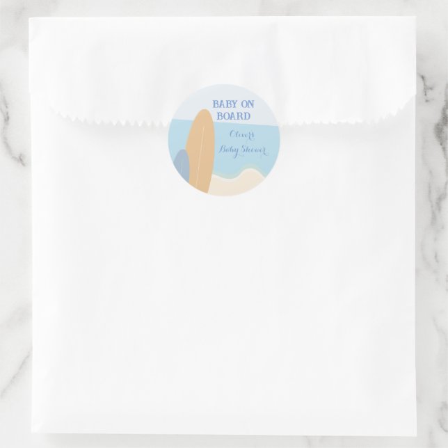 Baby on Board Surfing Beach Baby Shower  Classic Round Sticker (Bag)