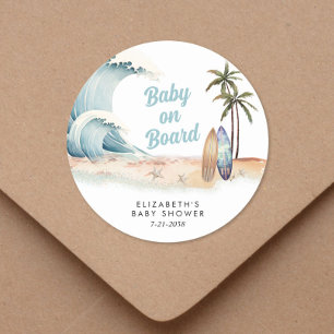 Baby On Board Surfing Beach Baby Shower Classic Round Sticker