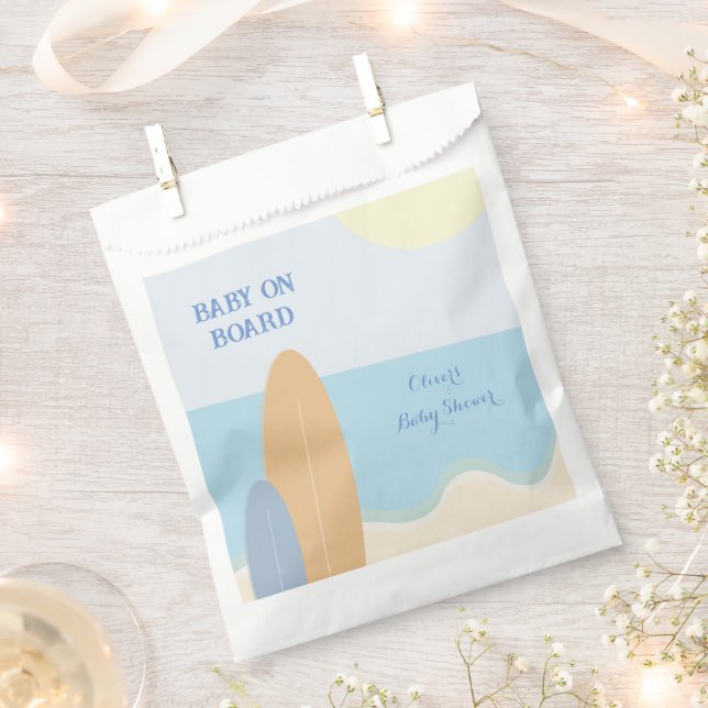 Baby on Board Surfing Beach Baby Shower  Favor Bag (Clipped)
