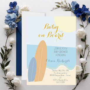 Baby on Board Surfing Beach Baby Shower Invitation