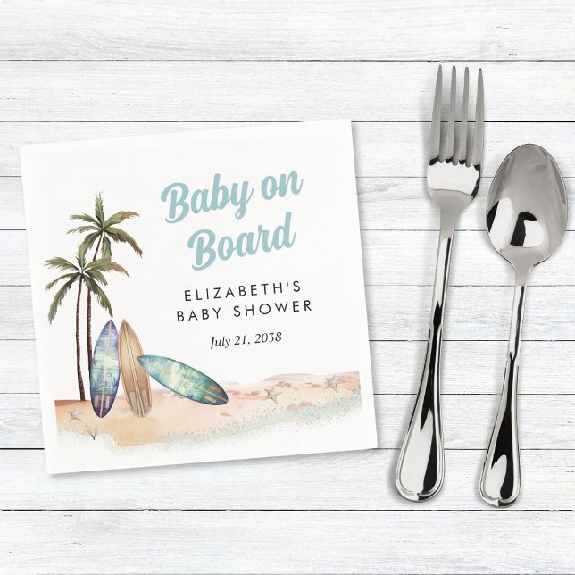 Baby On Board Surfing Beach Baby Shower Napkins (Creator Uploaded)