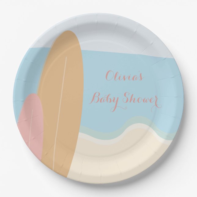 Baby on Board Surfing Beach Baby Shower  Paper Plates (Front)