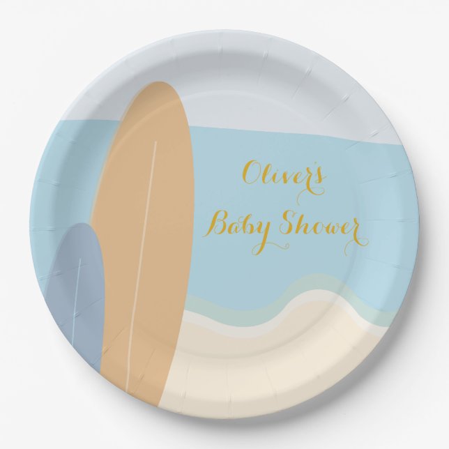 Baby on Board Surfing Beach Baby Shower  Paper Plates (Front)