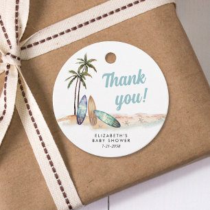 Baby On Board Surfing Beach Baby Shower Thank You Favor Tags