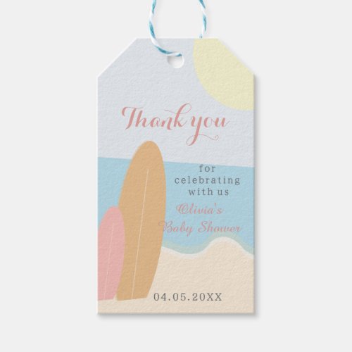 Baby on Board Surfing Beach Baby Shower Thank You Gift Tags
