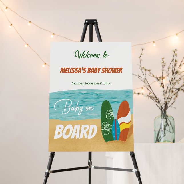 Baby on Board Surfing Beach Baby Shower Welcome (In Situ (Stand))