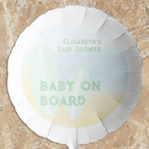Baby On Board Surfing Beach Watercolor Baby Shower Balloon