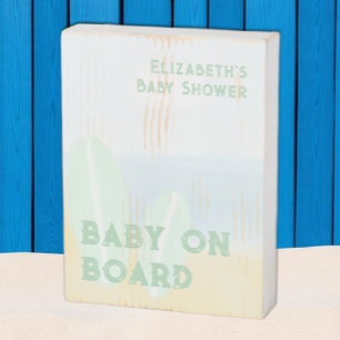 Baby On Board Surfing Beach Watercolor Baby Shower Wooden Box Sign