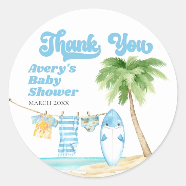 Baby on Board Surfing Boy Baby Shower Classic Round Sticker (Front)