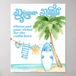 Baby on Board Surfing Boy Baby Shower Diaper Poster