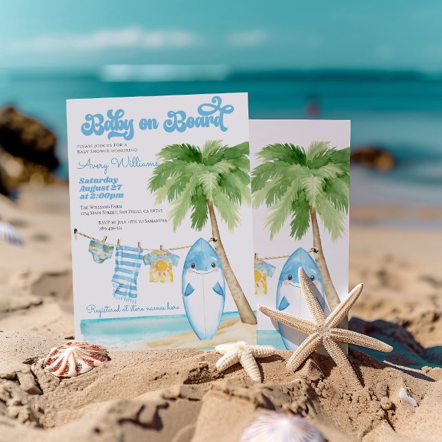Baby on Board Surfing Boy Baby Shower Invitation (Creator Uploaded)