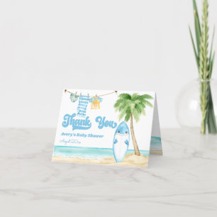 Baby on Board Surfing Boy Baby Shower Letterpress Thank You Card