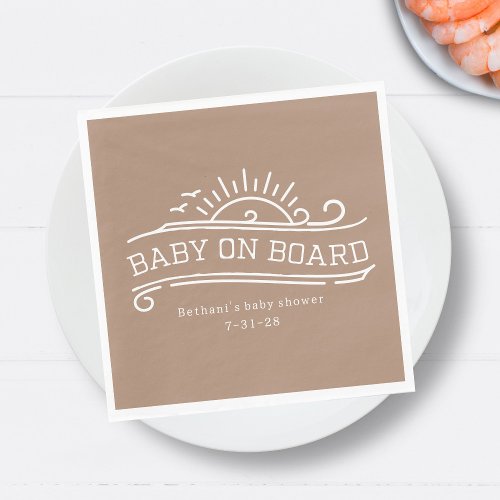 Baby On Board Surfing Neutral Baby Shower Napkins