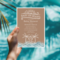 Baby On Board Surfing Neutral Beach Baby Shower Invitation