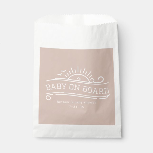 Baby On Board Surfing Pink Baby Shower Favor Bag (Front)