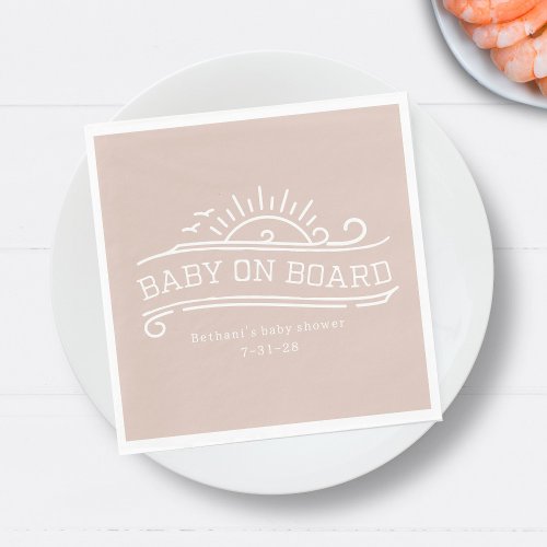 Baby On Board Surfing Pink Baby Shower Napkins