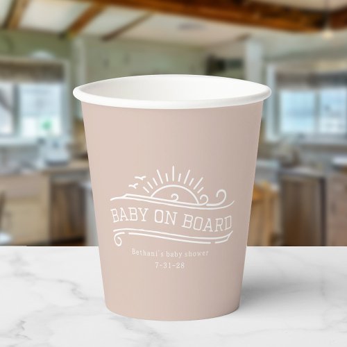 Baby On Board Surfing Pink Baby Shower Paper Cups