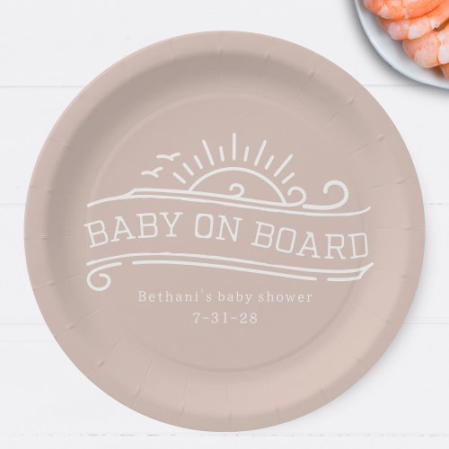 Baby On Board Surfing Pink Baby Shower Paper Plates