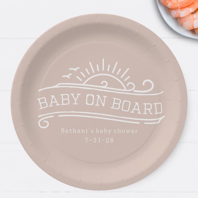Baby On Board Surfing Pink Baby Shower Paper Plates (Creator Uploaded)
