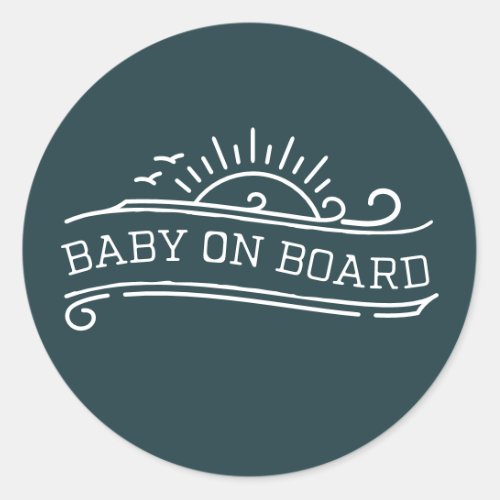 Baby On Board Surfing Slate Blue Baby Shower Classic Round Sticker