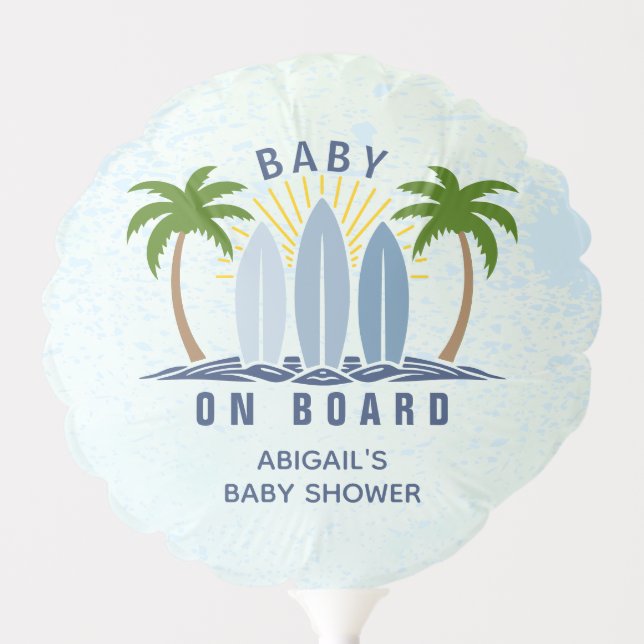 Baby on board surfing splash blue baby boy shower balloon (Front)