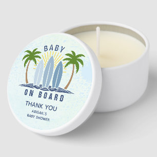 Baby on board surfing splash blue baby boy shower mini candle favors