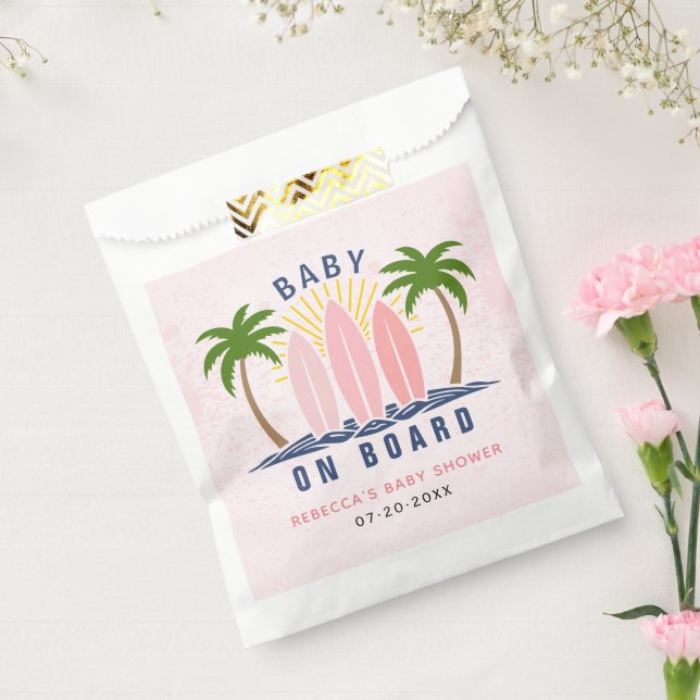 Baby on board surfing splash pink baby girl shower favor bag (Sealed)