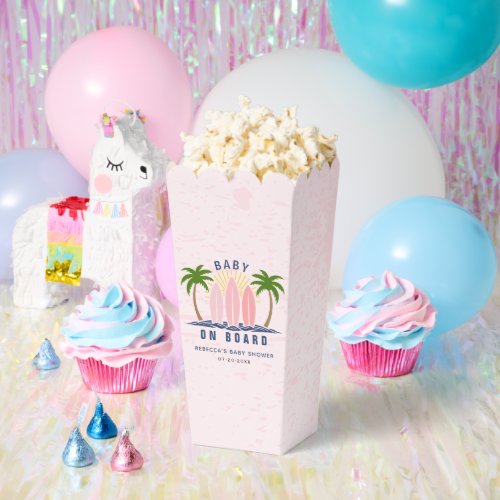 Baby on board surfing splash pink baby girl shower favor boxes