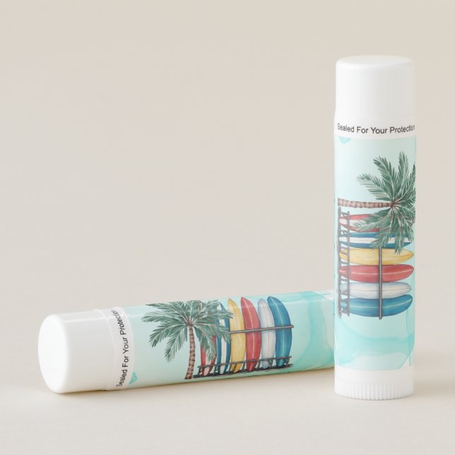 Baby On Board Surfing Teal Baby Shower Lip Balm (Front)