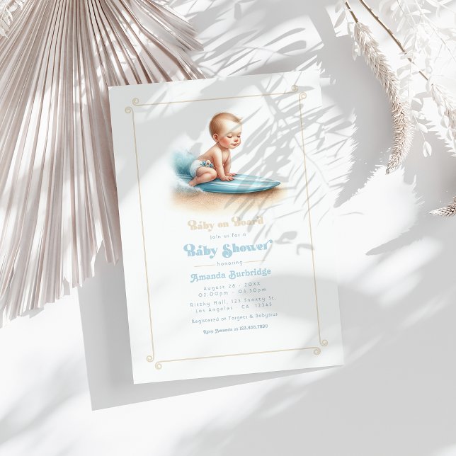 Baby on Board Surfing Theme Baby Shower Invitation (aby on Board Surfing Theme Baby Shower Invitation)