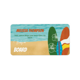 Baby on Board Surfing Tropical Beach Baby Shower Label