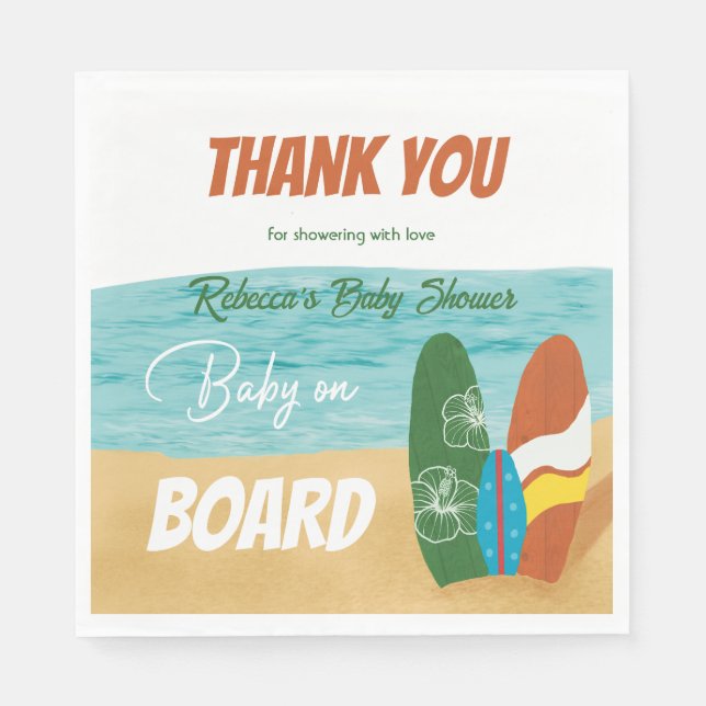 Baby on Board Surfing Tropical Beach Baby Shower Napkins (Front)