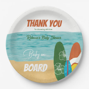 Baby on Board Surfing Tropical Beach Baby Shower Paper Plates