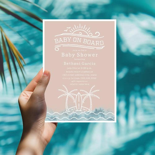 Baby On Board Surfing Waves Pink Baby Shower Invitation
