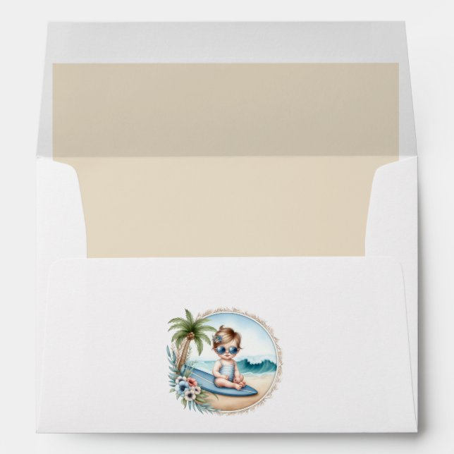 Baby on Board Theme Tropical Beach Baby Shower Envelope (Back (Bottom))