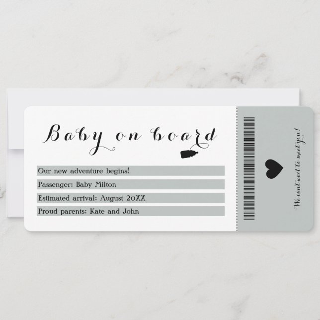 Baby On Board Travel Boarding Pass Pregnancy Announcement (Front)