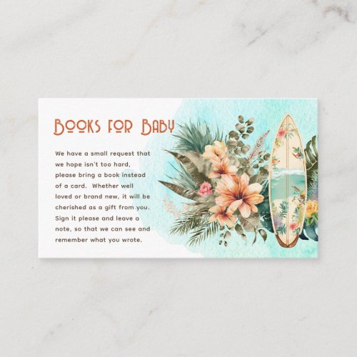 Baby on Board Tropical Baby Shower Books for Baby Enclosure Card