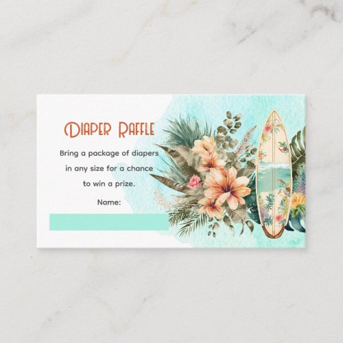 Baby on Board Tropical Baby Shower Diaper Raffle Enclosure Card