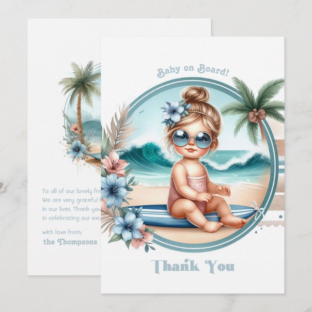 Baby on Board Tropical Beach-Themed Baby Shower Thank You Card (Front/Back)