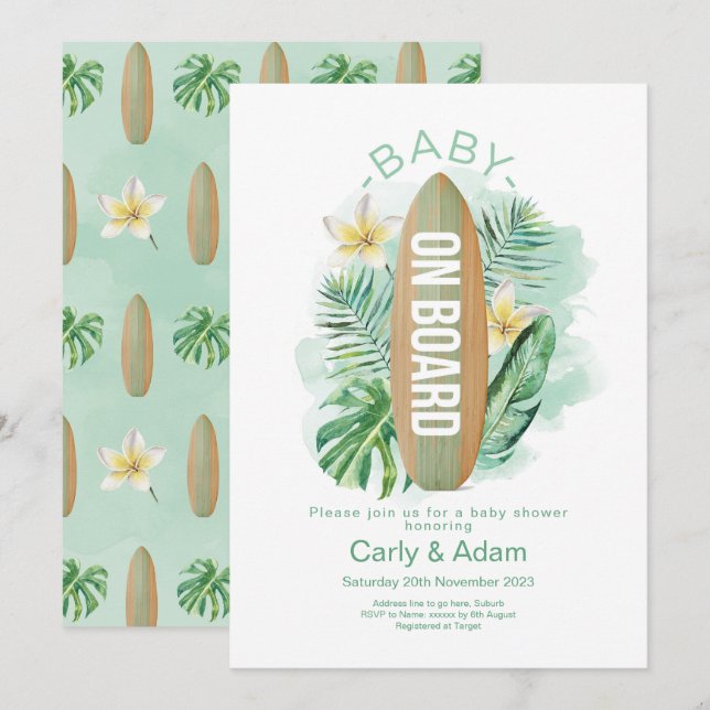 Baby on Board Tropical Palm Baby Shower Invitation (Front/Back)