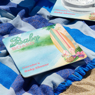 Baby on Board Tropical Summer Beach Square Paper Coaster